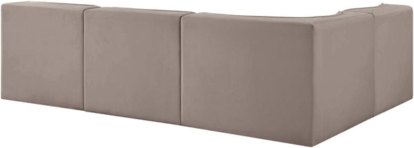 Meridian Furniture Rummi Four Piece Modular Sectional Taupe Velvet Channel Tufted Low Profile Sofa 660Taupe-Sec4A