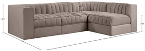 Meridian Furniture Rummi Four Piece Modular Sectional Taupe Velvet Channel Tufted Contemporary Sofa 660Taupe-Sec4B