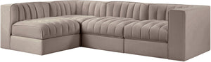 Meridian Furniture Rummi Four Piece Modular Sectional Taupe Velvet Channel Tufted Contemporary Sofa 660Taupe-Sec4B