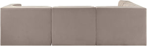 Meridian Furniture Rummi Four Piece Modular Sectional Taupe Velvet Channel Tufted Contemporary Sofa 660Taupe-Sec4B