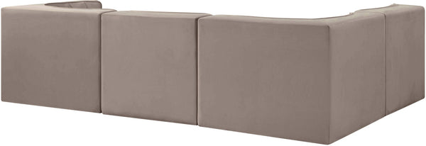 Meridian Furniture Rummi Four Piece Modular Sectional Taupe Velvet Channel Tufted Contemporary Sofa 660Taupe-Sec4B
