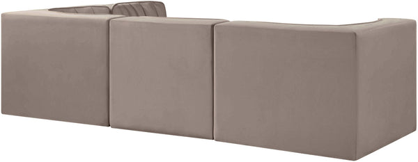 Meridian Furniture Rummi Four Piece Modular Sectional Taupe Velvet Channel Tufted Contemporary Sofa 660Taupe-Sec4B
