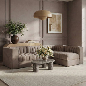 Meridian Furniture Rummi Four Piece Modular Sectional Taupe Velvet Channel Tufted Contemporary Sofa 660Taupe-Sec4B