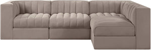 Meridian Furniture Rummi Four Piece Modular Sectional Taupe Velvet Channel Tufted Contemporary Sofa 660Taupe-Sec4B