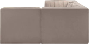 Meridian Furniture Rummi Four Piece Modular Sectional Taupe Velvet Channel Tufted Contemporary Sofa 660Taupe-Sec4B