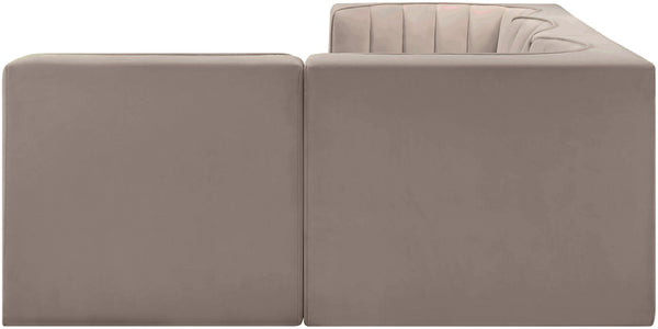 Meridian Furniture Rummi Four Piece Modular Sectional Taupe Velvet Channel Tufted Contemporary Sofa 660Taupe-Sec4B