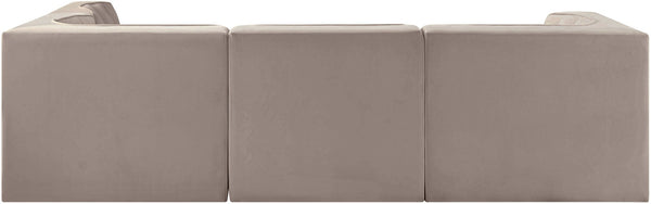 Meridian Furniture Rummi Four Piece Modular Sectional Taupe Velvet Channel Tufted Contemporary Sofa 660Taupe-Sec4B