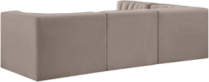 Meridian Furniture Rummi Four Piece Modular Sectional Taupe Velvet Channel Tufted Contemporary Sofa 660Taupe-Sec4B