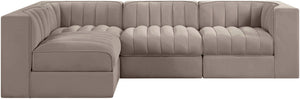 Meridian Furniture Rummi Four Piece Modular Sectional Taupe Velvet Channel Tufted Contemporary Sofa 660Taupe-Sec4B