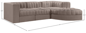 Meridian Furniture Rummi Channel Tufted Taupe Velvet Four Piece Modular Sectional for Modern Living 660Taupe-Sec4C