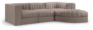 Meridian Furniture Rummi Channel Tufted Taupe Velvet Four Piece Modular Sectional for Modern Living 660Taupe-Sec4C