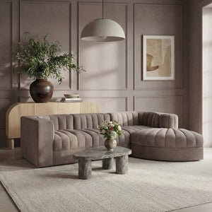 Meridian Furniture Rummi Channel Tufted Taupe Velvet Four Piece Modular Sectional for Modern Living 660Taupe-Sec4C
