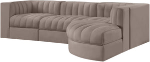 Meridian Furniture Rummi Channel Tufted Taupe Velvet Four Piece Modular Sectional for Modern Living 660Taupe-Sec4C