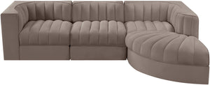 Meridian Furniture Rummi Channel Tufted Taupe Velvet Four Piece Modular Sectional for Modern Living 660Taupe-Sec4C