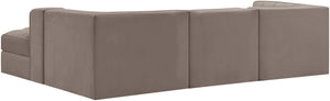 Meridian Furniture Rummi Channel Tufted Taupe Velvet Four Piece Modular Sectional for Modern Living 660Taupe-Sec4C