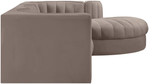 Meridian Furniture Rummi Channel Tufted Taupe Velvet Four Piece Modular Sectional for Modern Living 660Taupe-Sec4C