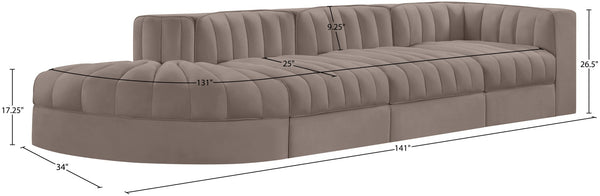 Meridian Furniture Rummi Taupe Velvet Modular Sectional with Channel Tufting and Stain Resistant Fabric 660Taupe-Sec4D