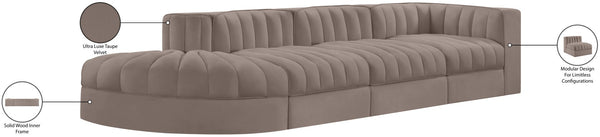 Meridian Furniture Rummi Taupe Velvet Modular Sectional with Channel Tufting and Stain Resistant Fabric 660Taupe-Sec4D