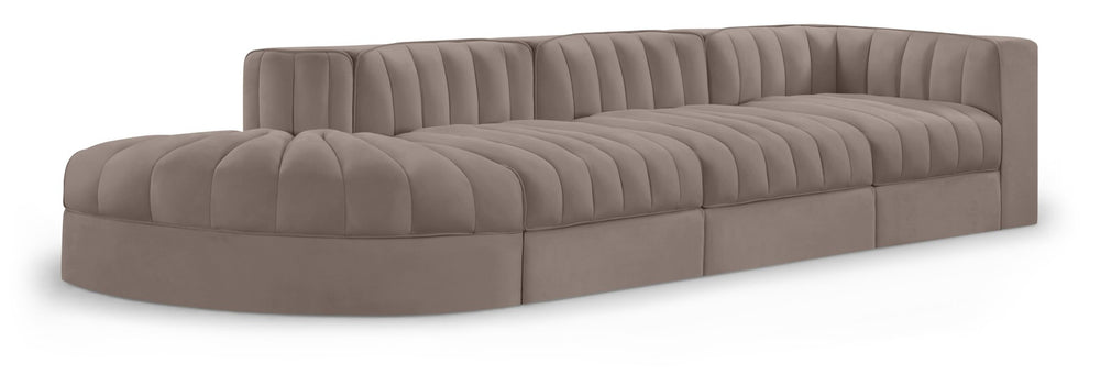 Meridian Furniture Rummi Taupe Velvet Modular Sectional with Channel Tufting and Stain Resistant Fabric 660Taupe-Sec4D