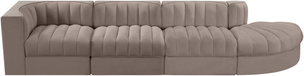 Meridian Furniture Rummi Taupe Velvet Modular Sectional with Channel Tufting and Stain Resistant Fabric 660Taupe-Sec4D
