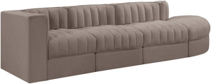 Meridian Furniture Rummi Taupe Velvet Modular Sectional with Channel Tufting and Stain Resistant Fabric 660Taupe-Sec4D