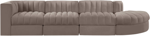 Meridian Furniture Rummi Taupe Velvet Modular Sectional with Channel Tufting and Stain Resistant Fabric 660Taupe-Sec4D