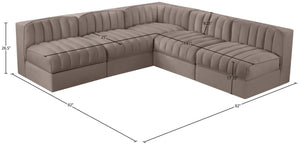 Meridian Furniture Rummi 5 Piece Modular Sectional with Channel Tufted Taupe Velvet Performance Fabric 660Taupe-Sec5A