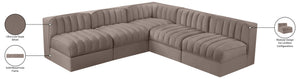 Meridian Furniture Rummi 5 Piece Modular Sectional with Channel Tufted Taupe Velvet Performance Fabric 660Taupe-Sec5A