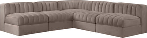 Meridian Furniture Rummi 5 Piece Modular Sectional with Channel Tufted Taupe Velvet Performance Fabric 660Taupe-Sec5A