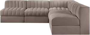 Meridian Furniture Rummi 5 Piece Modular Sectional with Channel Tufted Taupe Velvet Performance Fabric 660Taupe-Sec5A