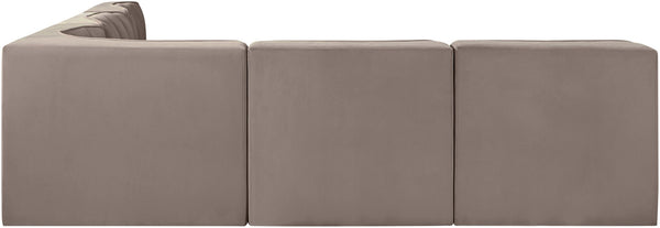 Meridian Furniture Rummi 5 Piece Modular Sectional with Channel Tufted Taupe Velvet Performance Fabric 660Taupe-Sec5A