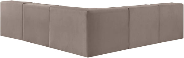 Meridian Furniture Rummi 5 Piece Modular Sectional with Channel Tufted Taupe Velvet Performance Fabric 660Taupe-Sec5A