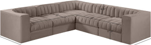Meridian Furniture Rummi Five Piece Modular Sectional Taupe Velvet Channel Tufted Low Profile Sofa 660Taupe-Sec5B