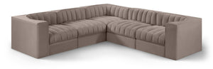 Meridian Furniture Rummi Five Piece Modular Sectional Taupe Velvet Channel Tufted Low Profile Sofa 660Taupe-Sec5B