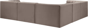 Meridian Furniture Rummi Five Piece Modular Sectional Taupe Velvet Channel Tufted Low Profile Sofa 660Taupe-Sec5B