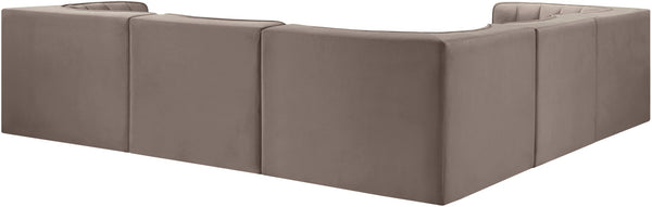 Meridian Furniture Rummi Five Piece Modular Sectional Taupe Velvet Channel Tufted Low Profile Sofa 660Taupe-Sec5B