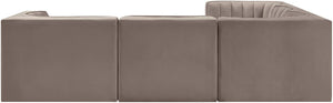 Meridian Furniture Rummi Five Piece Modular Sectional Taupe Velvet Channel Tufted Low Profile Sofa 660Taupe-Sec5B