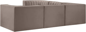 Meridian Furniture Rummi Five Piece Modular Sectional Taupe Velvet Channel Tufted Low Profile Sofa 660Taupe-Sec5B