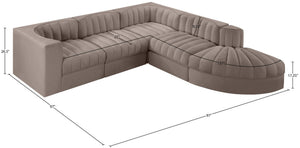 Meridian Furniture Rummi Five Piece Modular Sectional Taupe Velvet Channel Tufted Contemporary Sofa 660Taupe-Sec5C