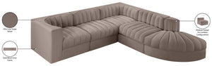 Meridian Furniture Rummi Five Piece Modular Sectional Taupe Velvet Channel Tufted Contemporary Sofa 660Taupe-Sec5C