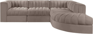 Meridian Furniture Rummi Five Piece Modular Sectional Taupe Velvet Channel Tufted Contemporary Sofa 660Taupe-Sec5C