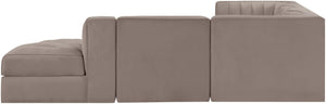 Meridian Furniture Rummi Five Piece Modular Sectional Taupe Velvet Channel Tufted Contemporary Sofa 660Taupe-Sec5C