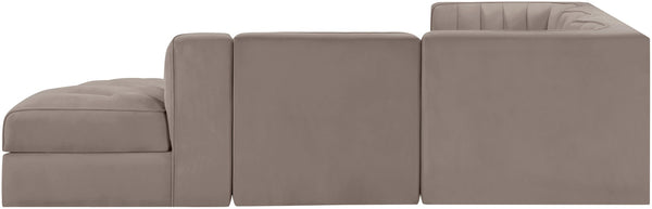 Meridian Furniture Rummi Five Piece Modular Sectional Taupe Velvet Channel Tufted Contemporary Sofa 660Taupe-Sec5C