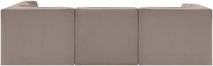 Meridian Furniture Rummi Five Piece Modular Sectional Taupe Velvet Channel Tufted Contemporary Sofa 660Taupe-Sec5C