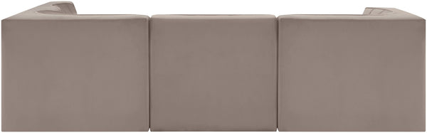 Meridian Furniture Rummi Five Piece Modular Sectional Taupe Velvet Channel Tufted Contemporary Sofa 660Taupe-Sec5C