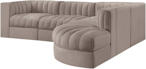 Meridian Furniture Rummi Five Piece Modular Sectional Taupe Velvet Channel Tufted Contemporary Sofa 660Taupe-Sec5C