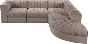 Meridian Furniture Rummi Five Piece Modular Sectional Taupe Velvet Channel Tufted Contemporary Sofa 660Taupe-Sec5C
