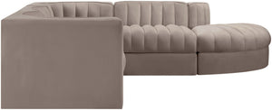 Meridian Furniture Rummi Five Piece Modular Sectional Taupe Velvet Channel Tufted Contemporary Sofa 660Taupe-Sec5C