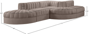 Meridian Furniture Rummi Five Piece Modular Sectional Plush Velvet Channel Tufted Living Room Sofa 660Taupe-Sec5D