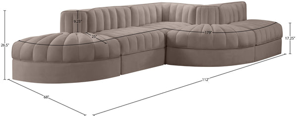 Meridian Furniture Rummi Five Piece Modular Sectional Plush Velvet Channel Tufted Living Room Sofa 660Taupe-Sec5D